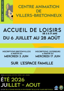 Lire la suite à propos de l’article ACCUEIL DE LOISIRS – ÉTÉ 2026 à Villers-Bretonneux